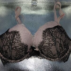 Victoria's Secret Lace Overlay Bra - Pink and Black